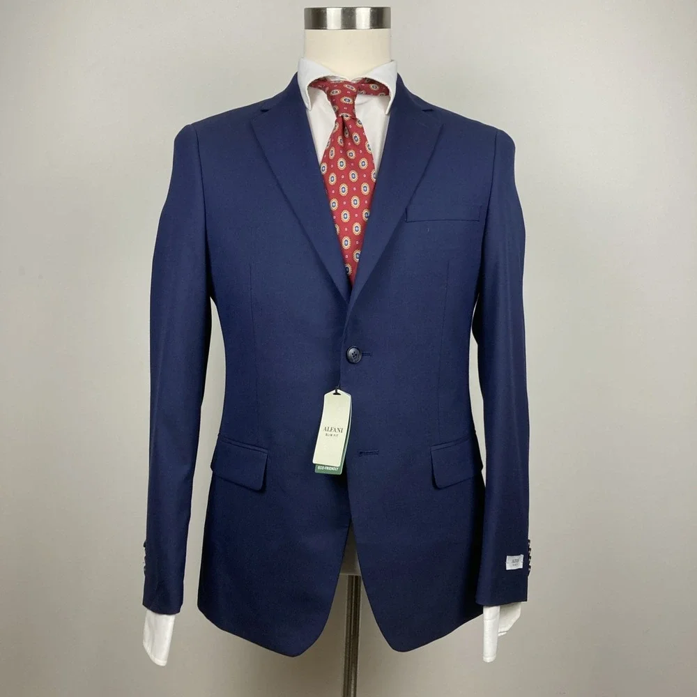 Alfani Mens Slim fit Suit Jacket Blazer 38 R Navy Blue Solid Stretch‎
